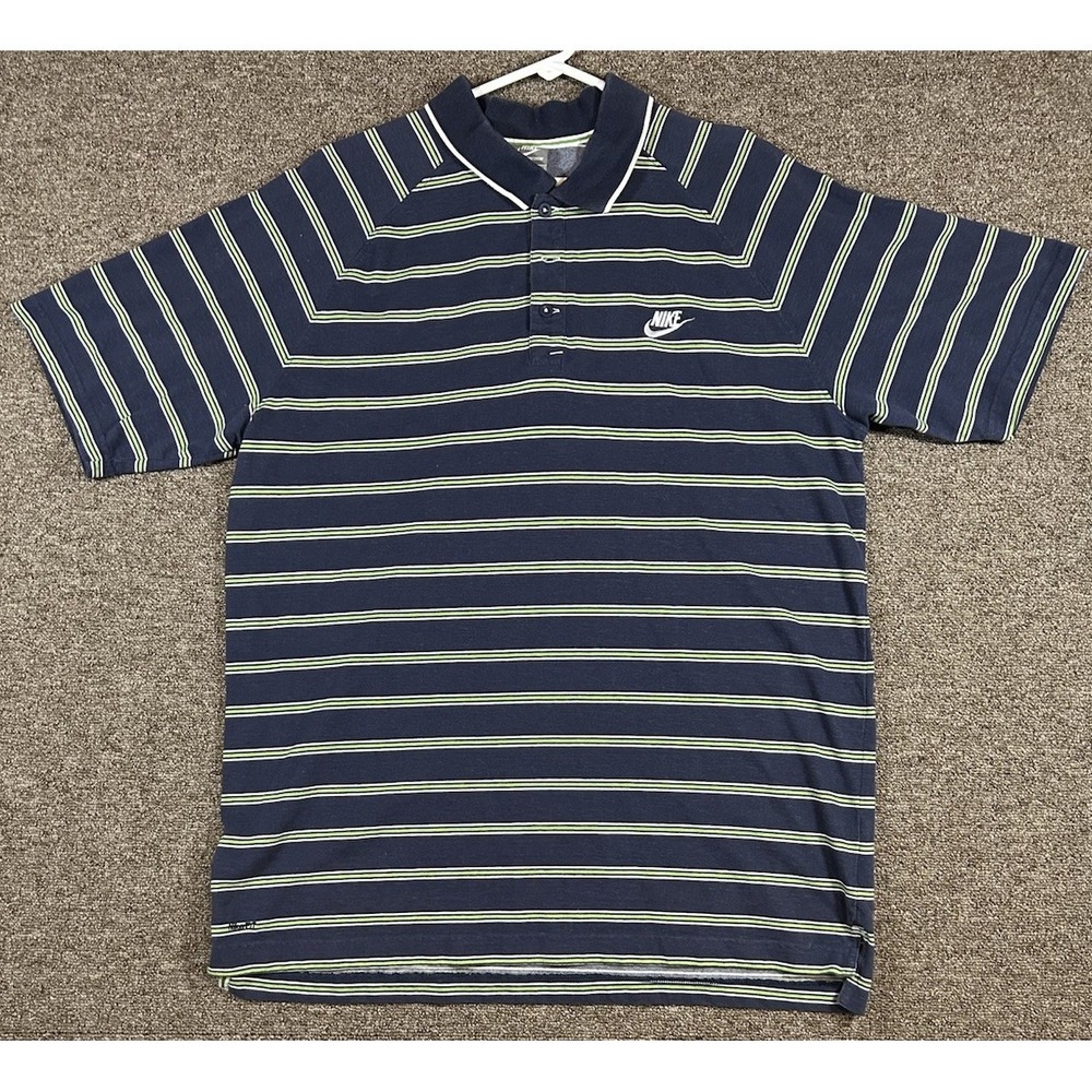 Vintage Nike Sportswear NikeFit Dry Polo Shirt Green Striped XXL Mens